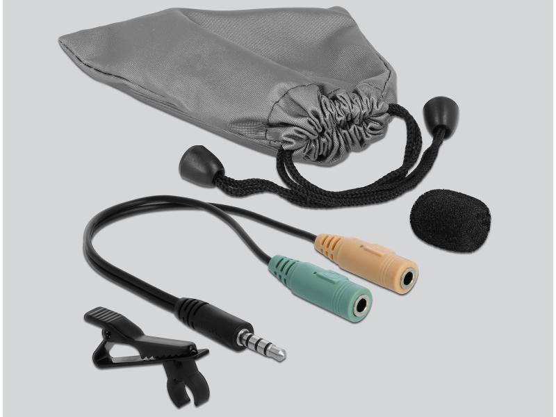 Delock Mikrofon 66279 Krawatten Lavier 3.5 mm Delock Krawatten Lavalier Mikrofon Omnidirektional mit Clip 3,5 mm Klinkenstecker 3 Pin   Adapterkabel für Smartphone und Tablet