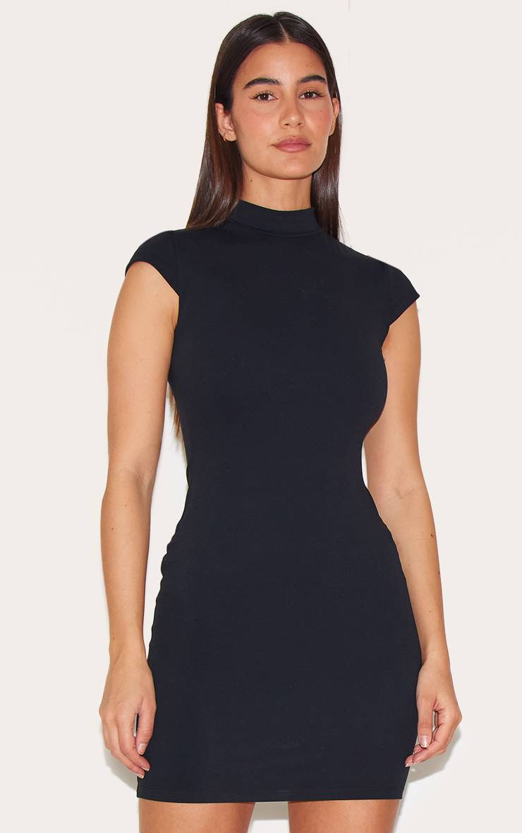 Noir Robe Moulante Sculptante À Manches Courtes Avec Détails Contour