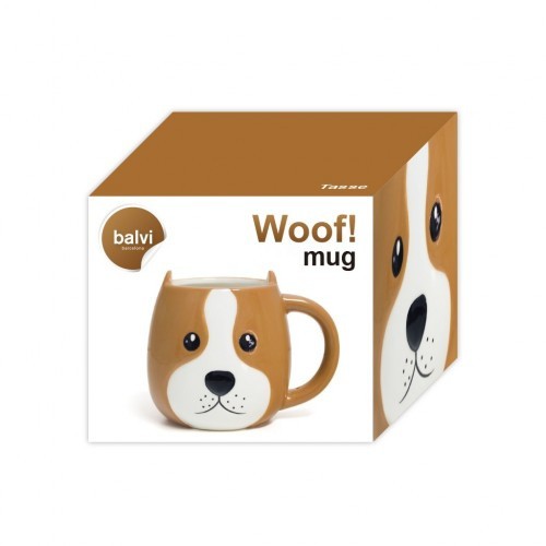 Caneca Woof! em formato de cabeça de cachorro, marrom