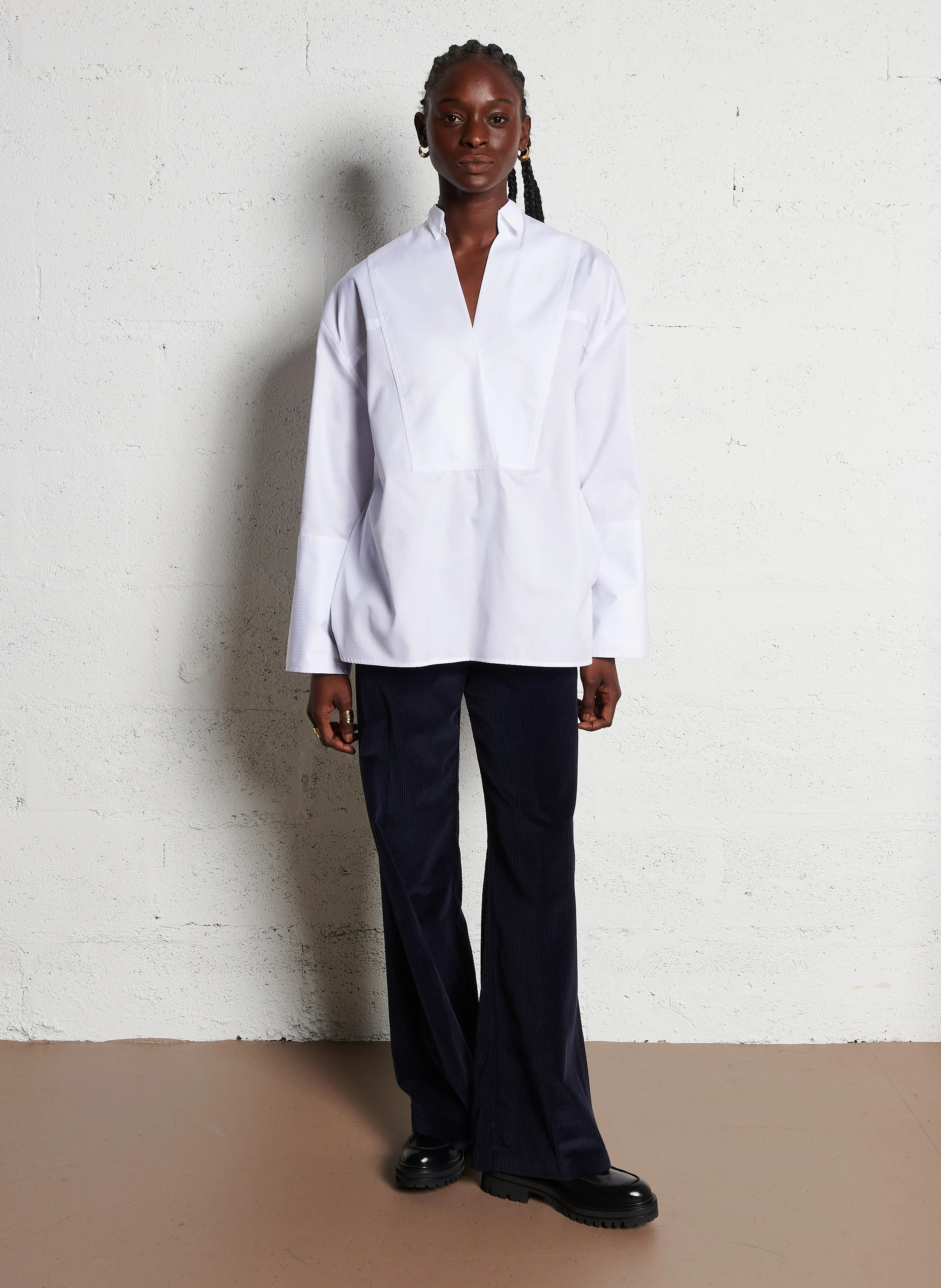 HOLLY - Blouse col tunisien en coton | Blanc