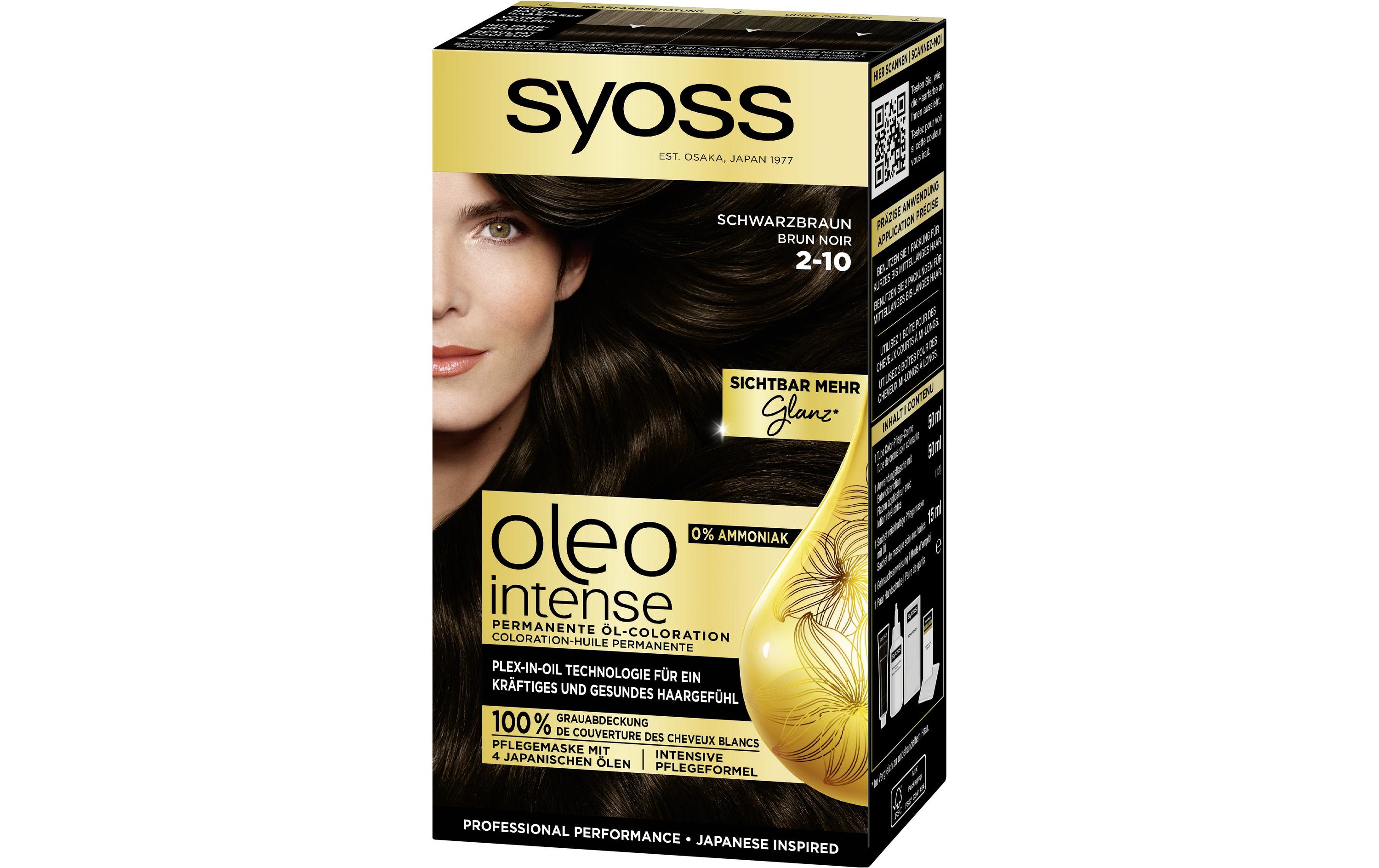 Haarcoloration Oleo Intense 2-10 SchwarzbraunPermanente Haarfarbe für glänzendes, glattes und gesund aussehendes Haar
