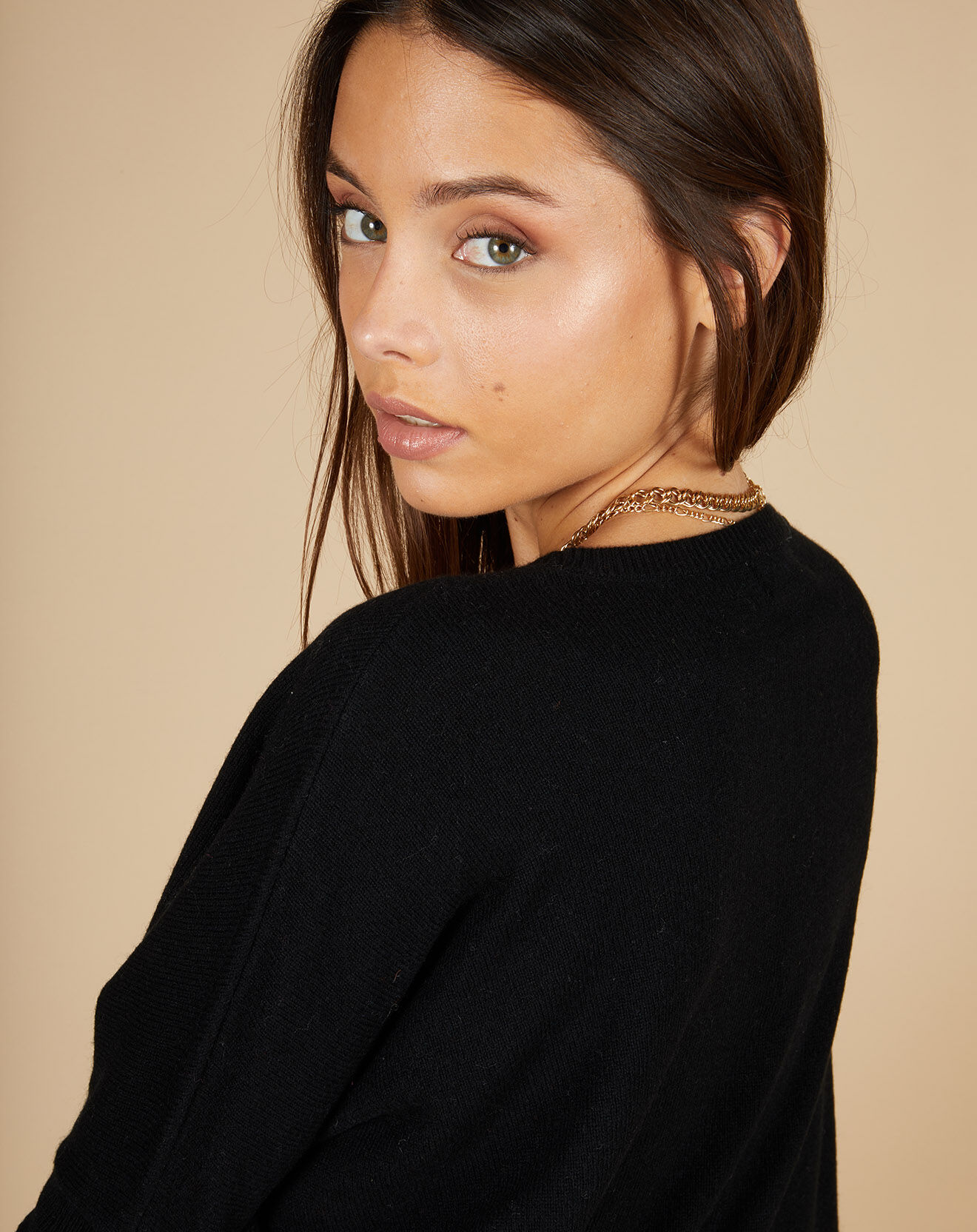 Cashmere Tribu Pull poncho 100% Cachemire Alizée col rond noir
