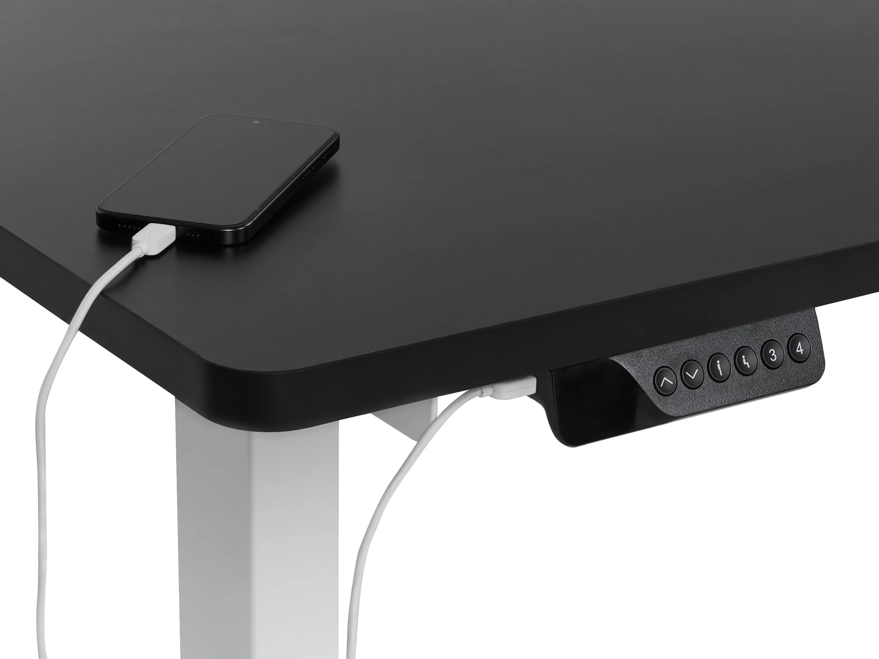 Elektrisch verstelbaar hoekbureau DESTINES Zwart/wit 160 cm 109 cm rechtszijdig
