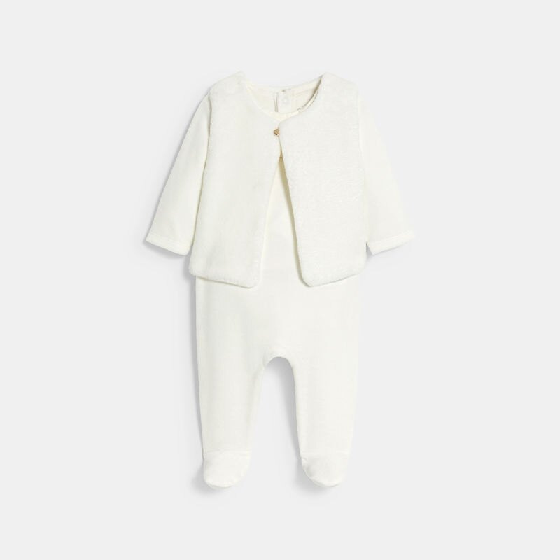 Dors-bien velours avec gilet sans manches soft boa blanc bébé garçon Blanc