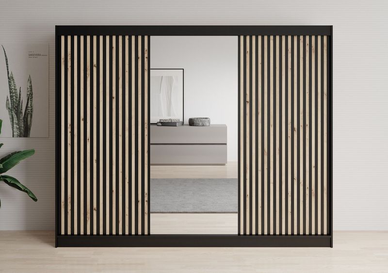 Meubella - Kledingkast Lisbon 2 - Zwart - 250 cm - Met Spiegel