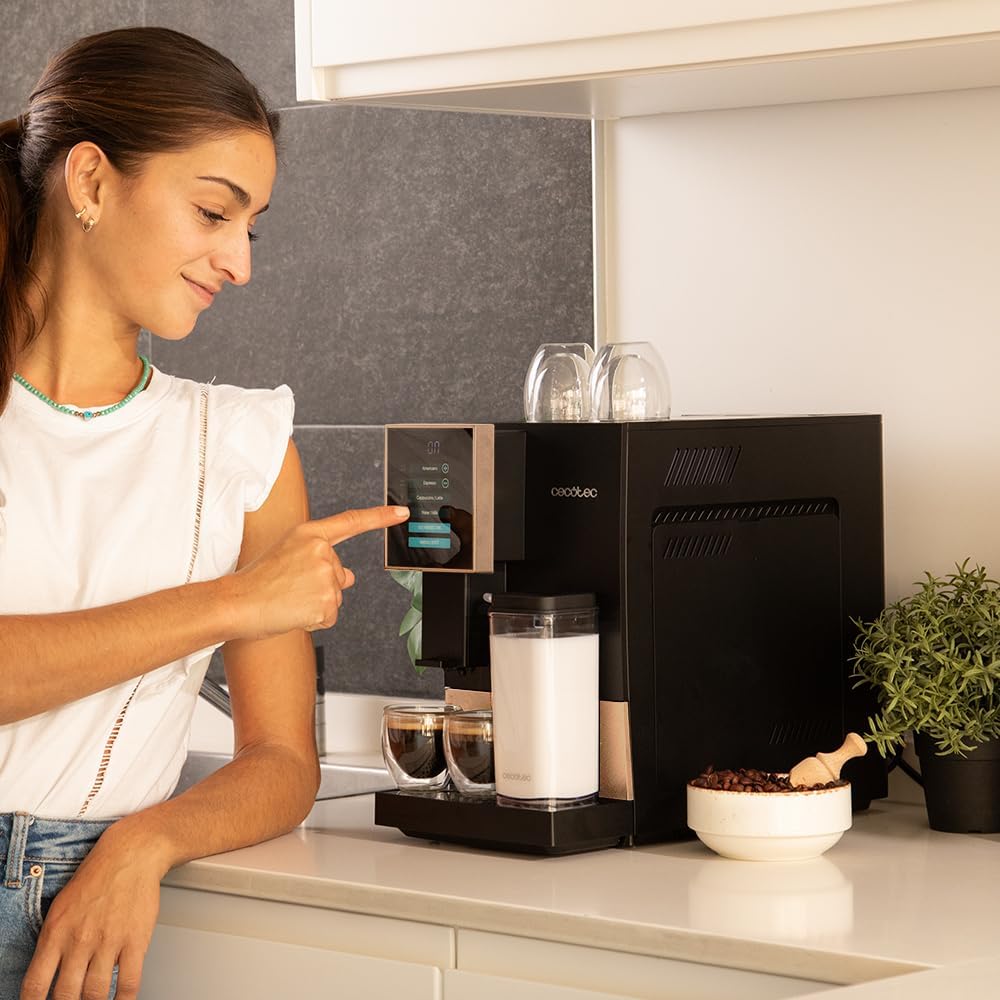 Cecotec Machine à Café Superautomatique Cremmaet Compactccino Black Silver, 19 bars, Réservoir à lait, Système Thermoblock, 5 niveaux de mouture, Réservoir à café 150g