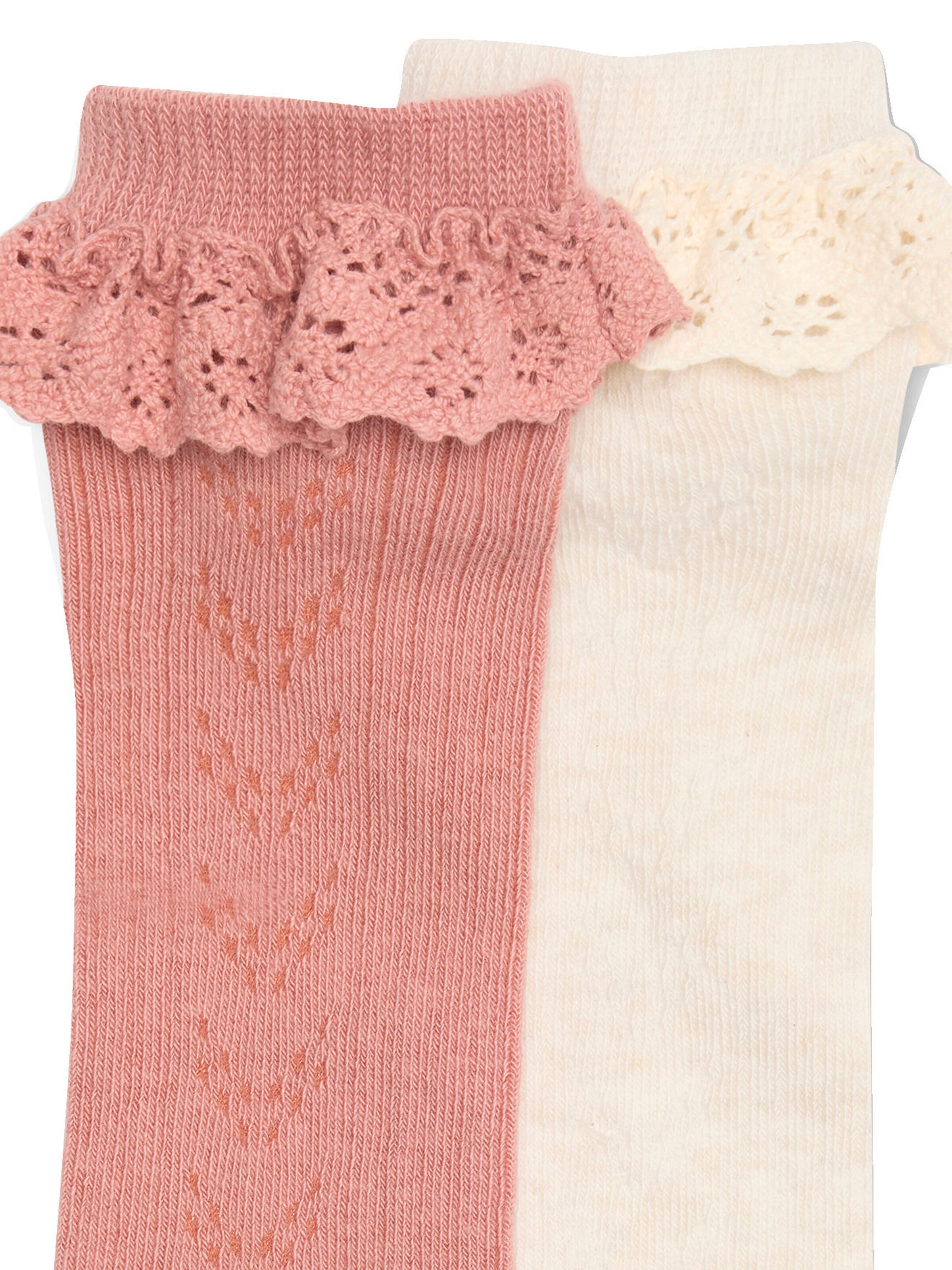 Vertbaudet 2er-Pack Mädchen Strümpfe, Ajourstrick/Spitze blush