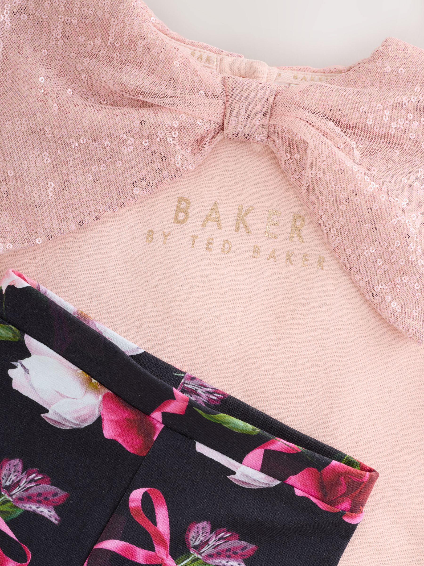 Baker by Ted Baker Pink 2 Piece Sequin Bow Collar Sweat & Leggings Set