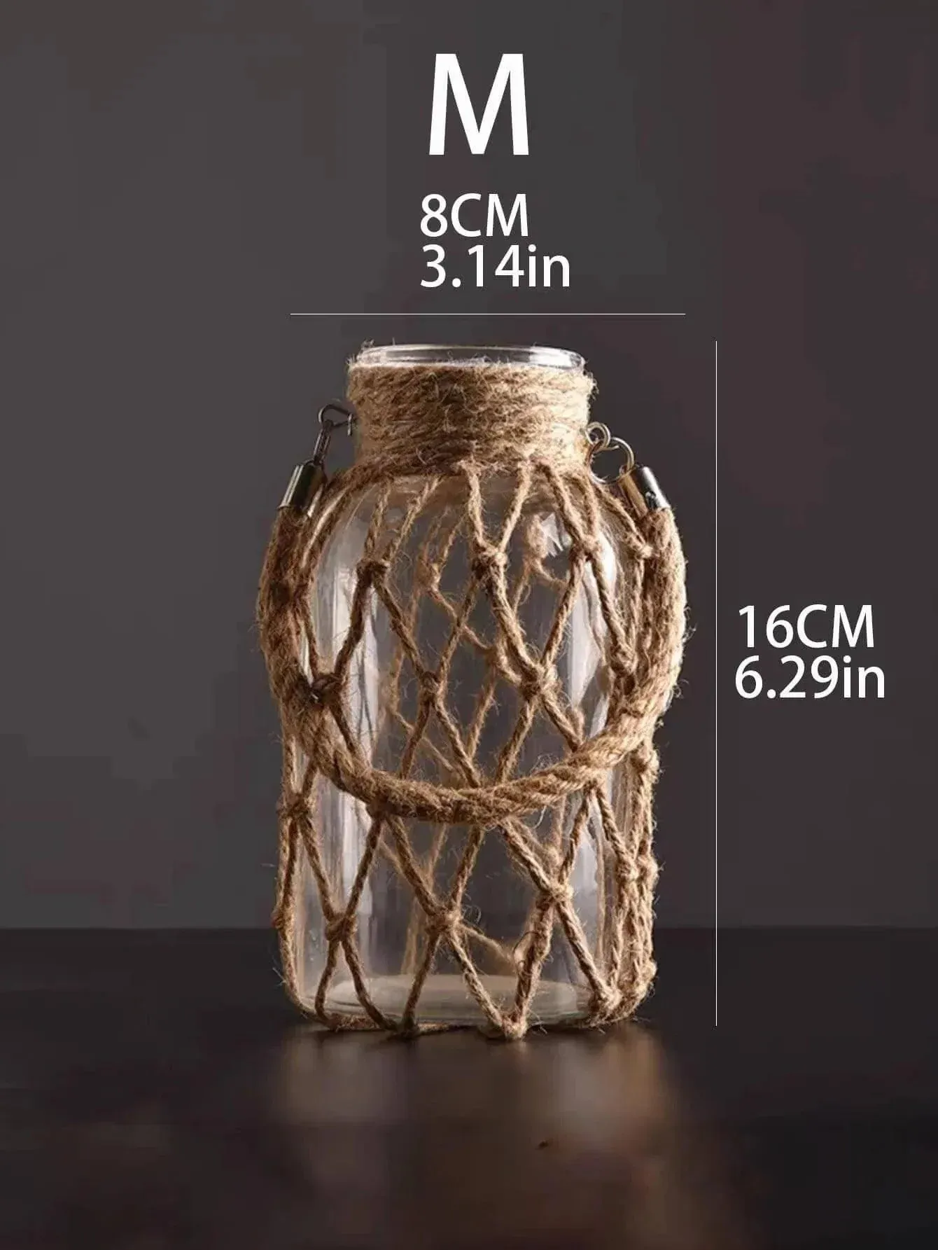 Rustic Hanging Glass Vase with Hemp Rope Net | Artistic Transparent Dry Flower Jar Vase Set