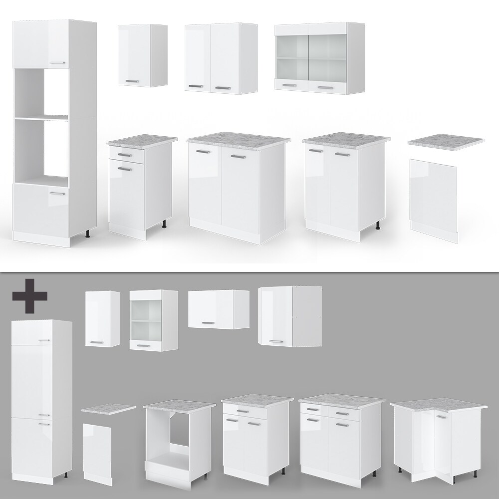 VICCO KÜCHE R-LINE 300 CM KÜCHENZEILE KÜCHENBLOCK EINBAUKÜCHE – WEISS HOCHGLANZ
