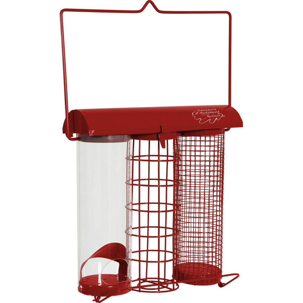 Mangeoire trio rouge. 20 x 9 x hauteur 22.5 cm, pour oiseaux