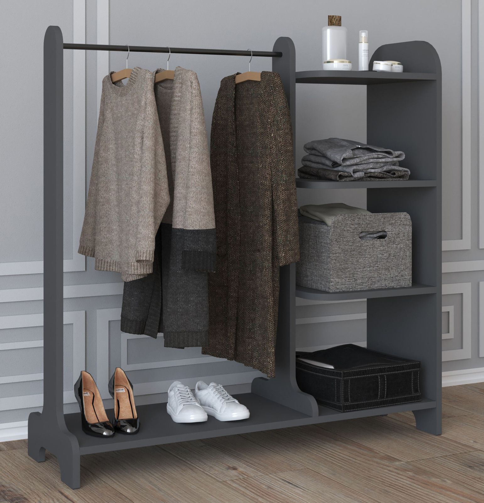 Garderobe LEMPU - anthrazit - 3 offene Fächer