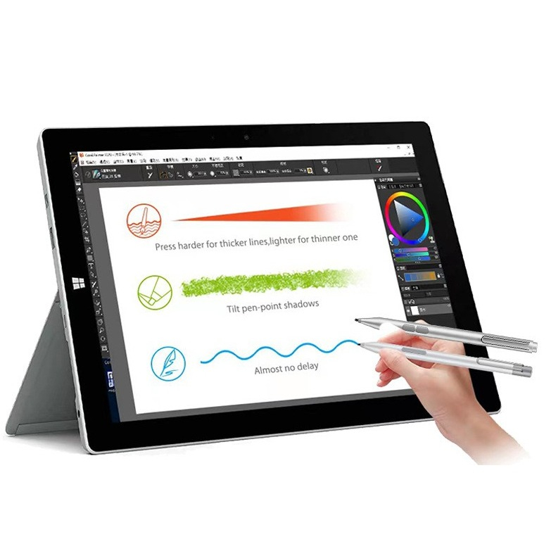Aluminium Präzisions Stylus Touch Pen mit 5 Spitzen / Handballenerkennung (inkl. AAA Batterie) für Surface Pro / Go / Book / Laptop / Studio - Schwarz