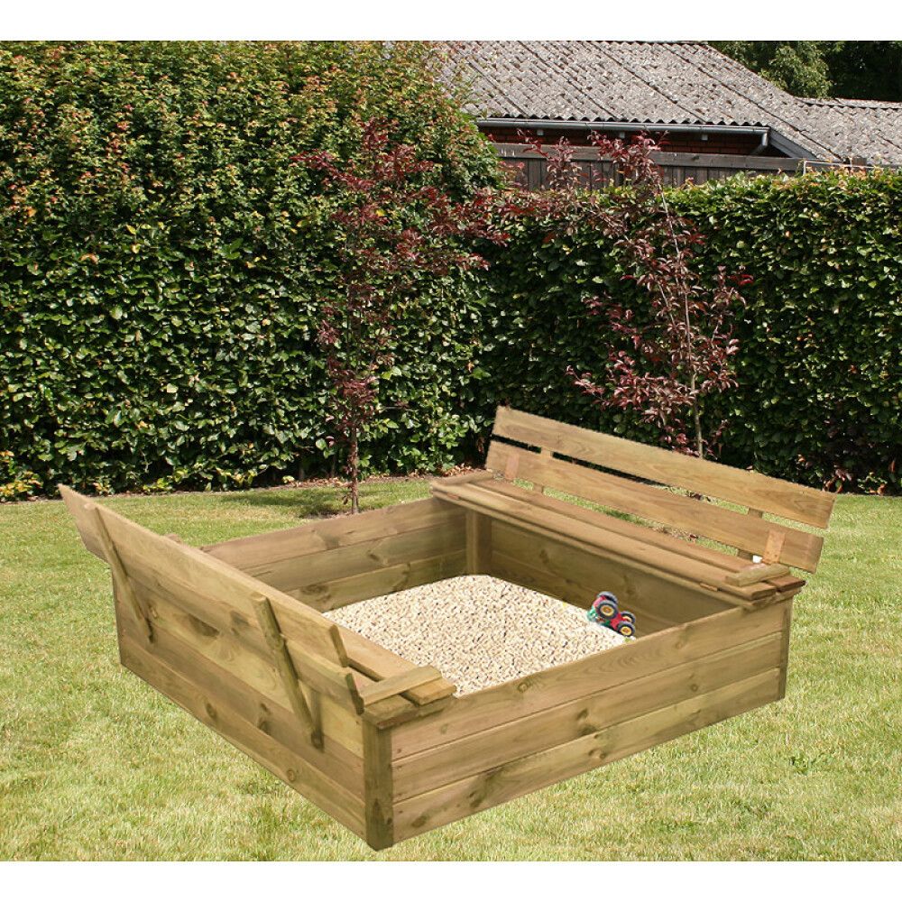 SANDKASSE NORDIC PLAY MED BENK & LOKK 120X120CM