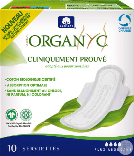 Organyc Serviettes Flux Abondant 100% Cotton Bio 10 Pièces