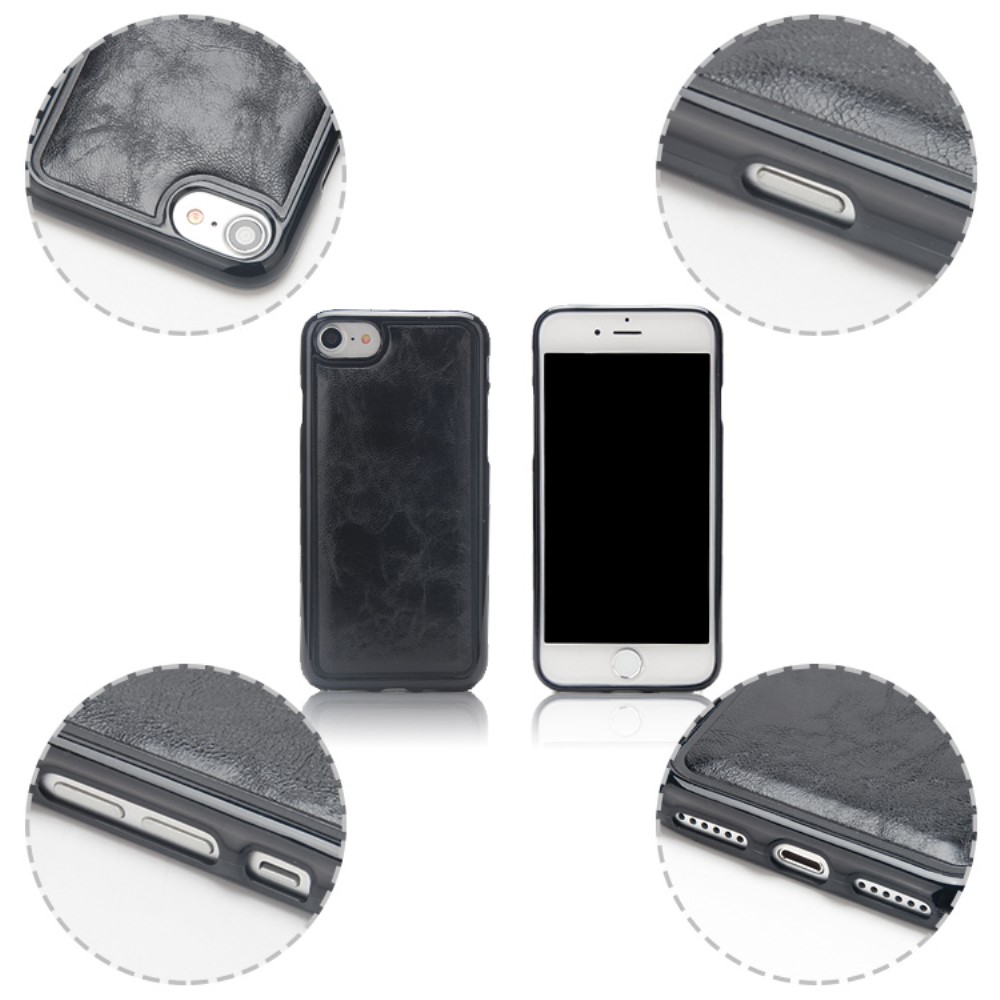 iPhone SE (2022/2020) / 8 / 7 Leder Tasche mit Kartenfächer   Magnetische Schutzhülle - Schwarz (Glanz)