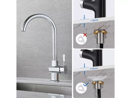 Mitigeur de Cuisine Chromé,Bec Haut Pivotant à 360°,Robinet d'Evier avec Mousseur Démontable Mitigeur d'Evier en Acier Inox Eau Froide/ Chaude