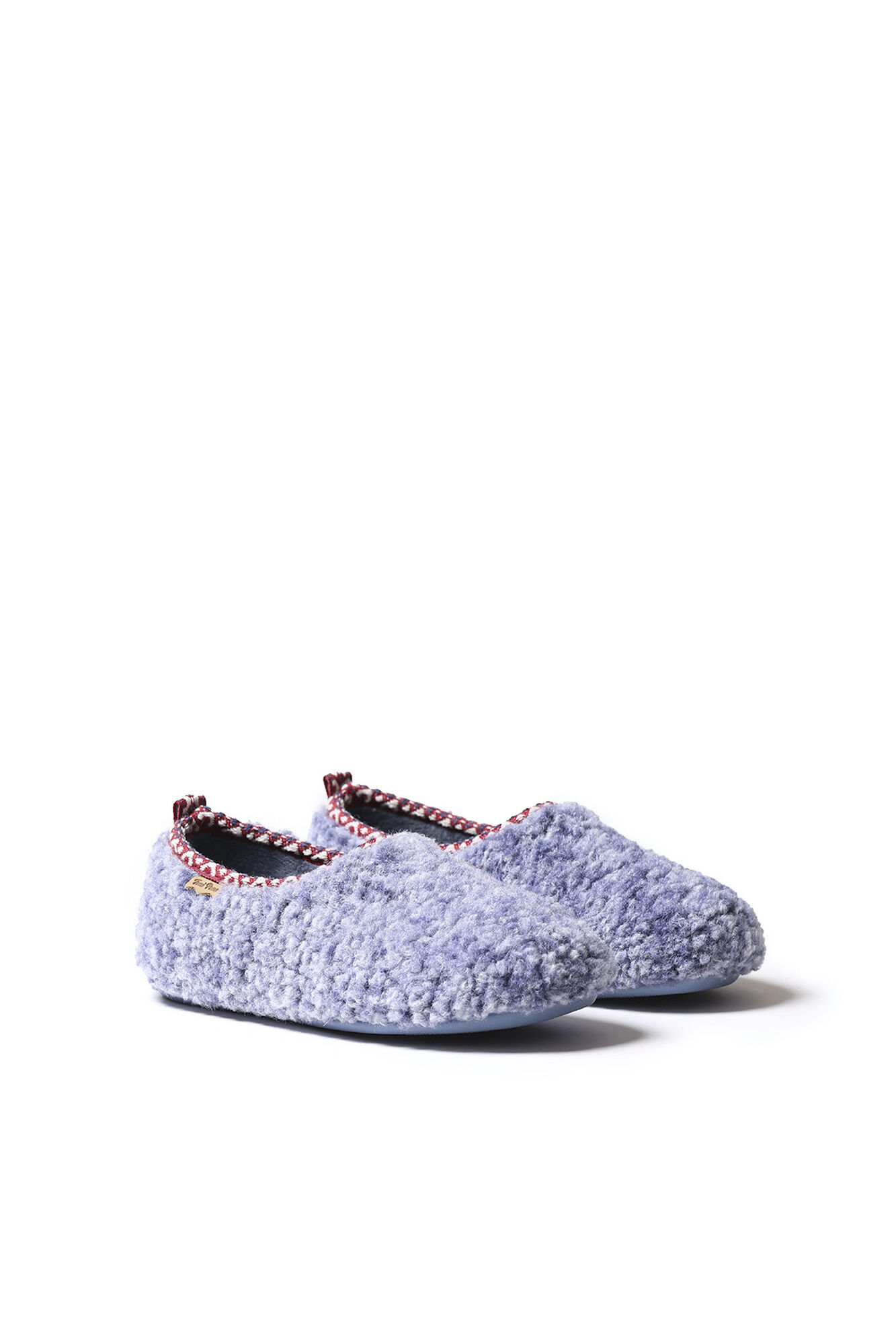 Sapato feminino estilo pantufa em pele de carneiro azul