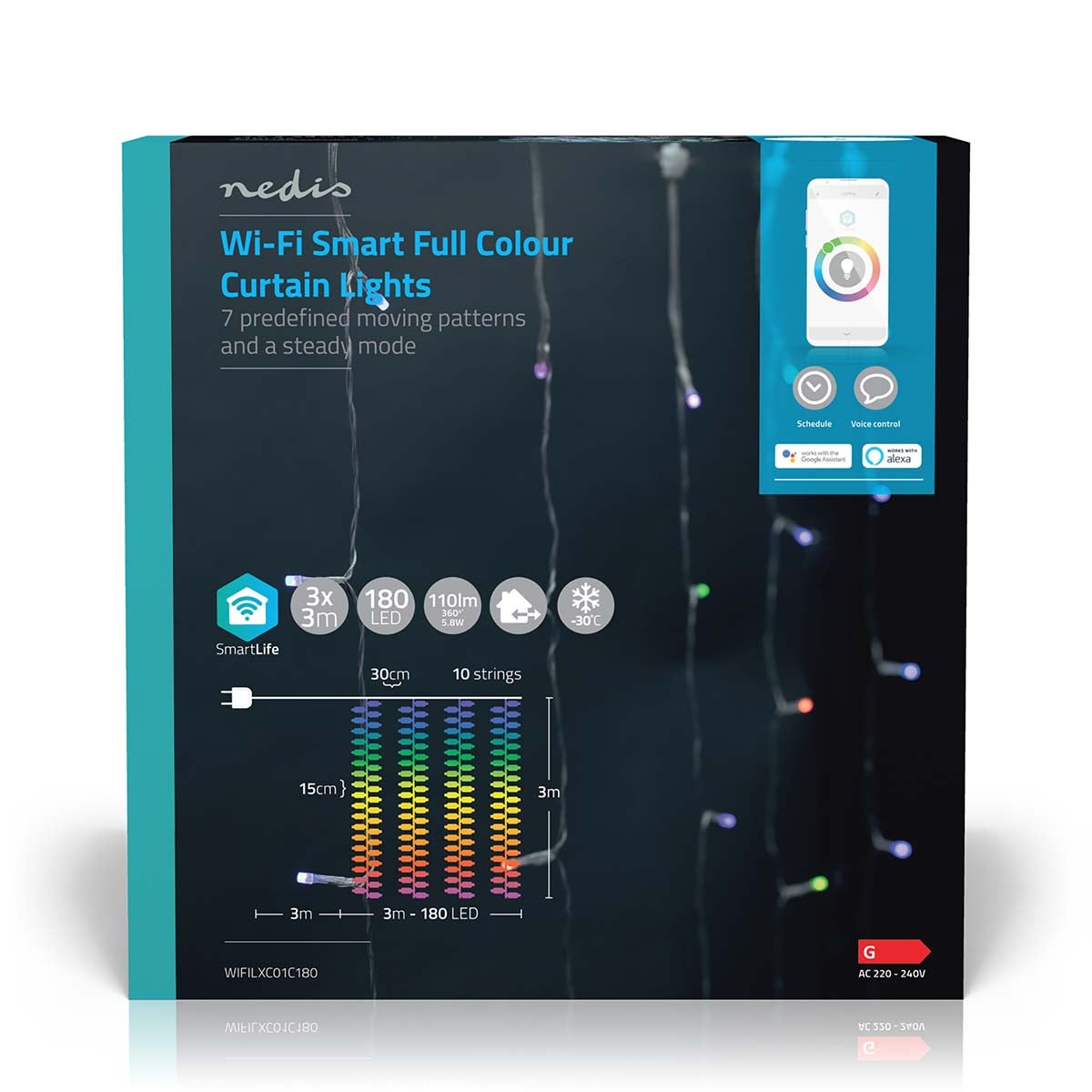 Nedis SmartLife Decoratieve LED-gordijn Android/iOS 3 meter | 180 RGB LED's