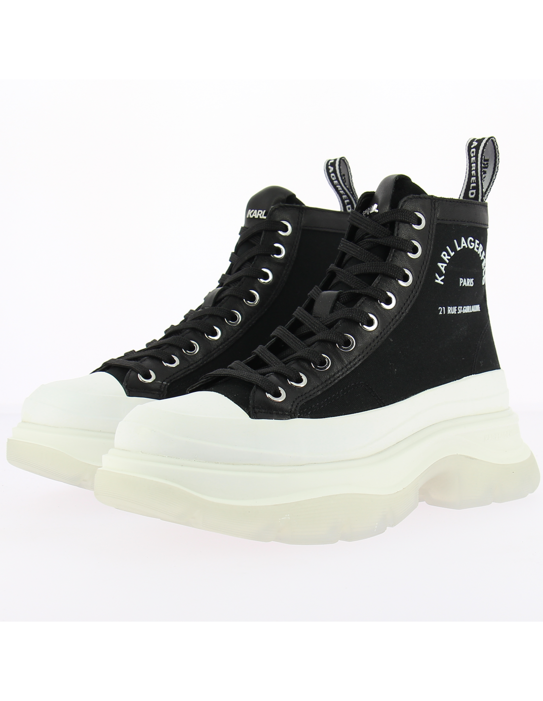 karl lagerfeld baskets compensées montante femme luna maison karl lace bt noir/blanc