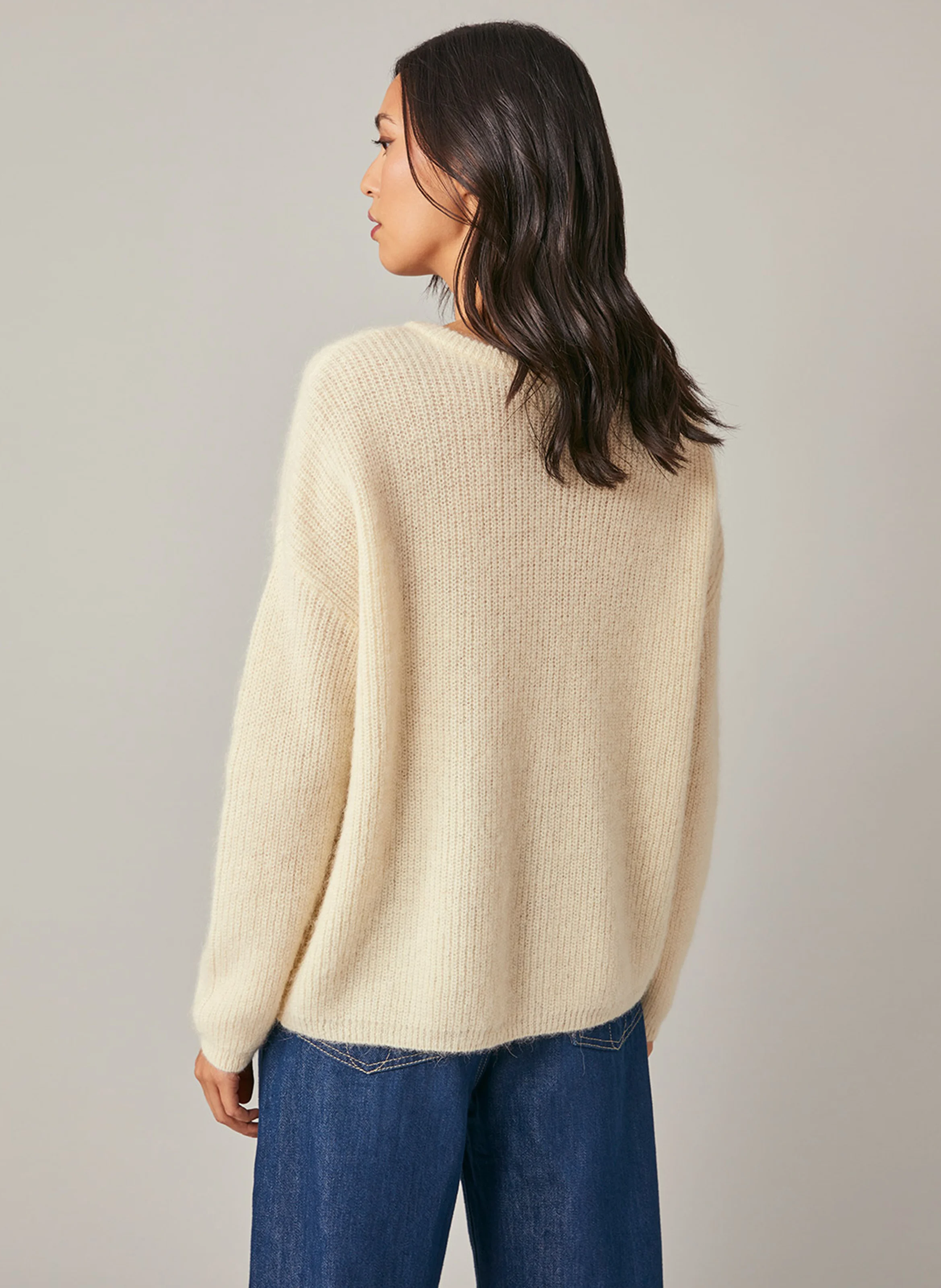 ERMAN - Gilet oversize col rond en laine mélangée | Blanc