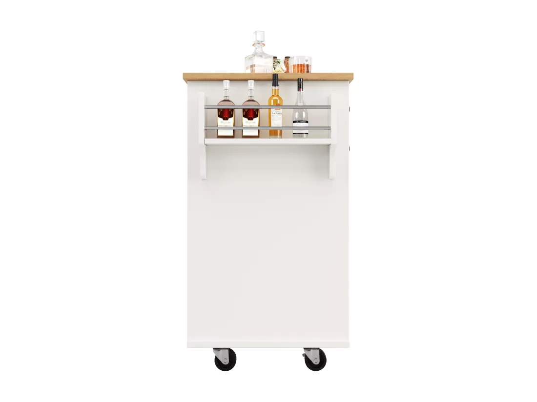 Ilot central de cuisine mobile avec 1 porte et 4 tiroirs - 111x46x91.5 cm - Bois MDF - Blanc et naturel