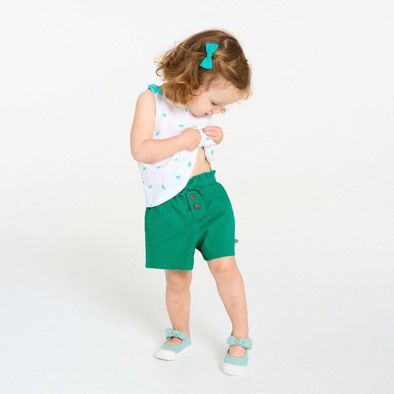 Short coton fantaisie léger vert bébé fille Vert