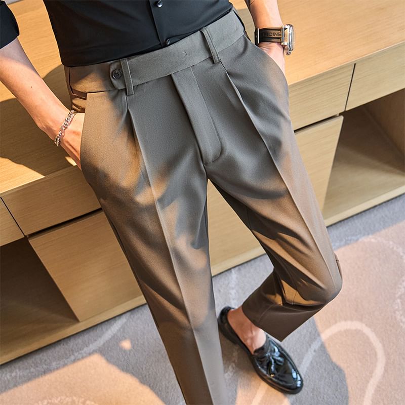 Bay Go Mall - Mid Rise Plain Cropped Tapered Dress Pants