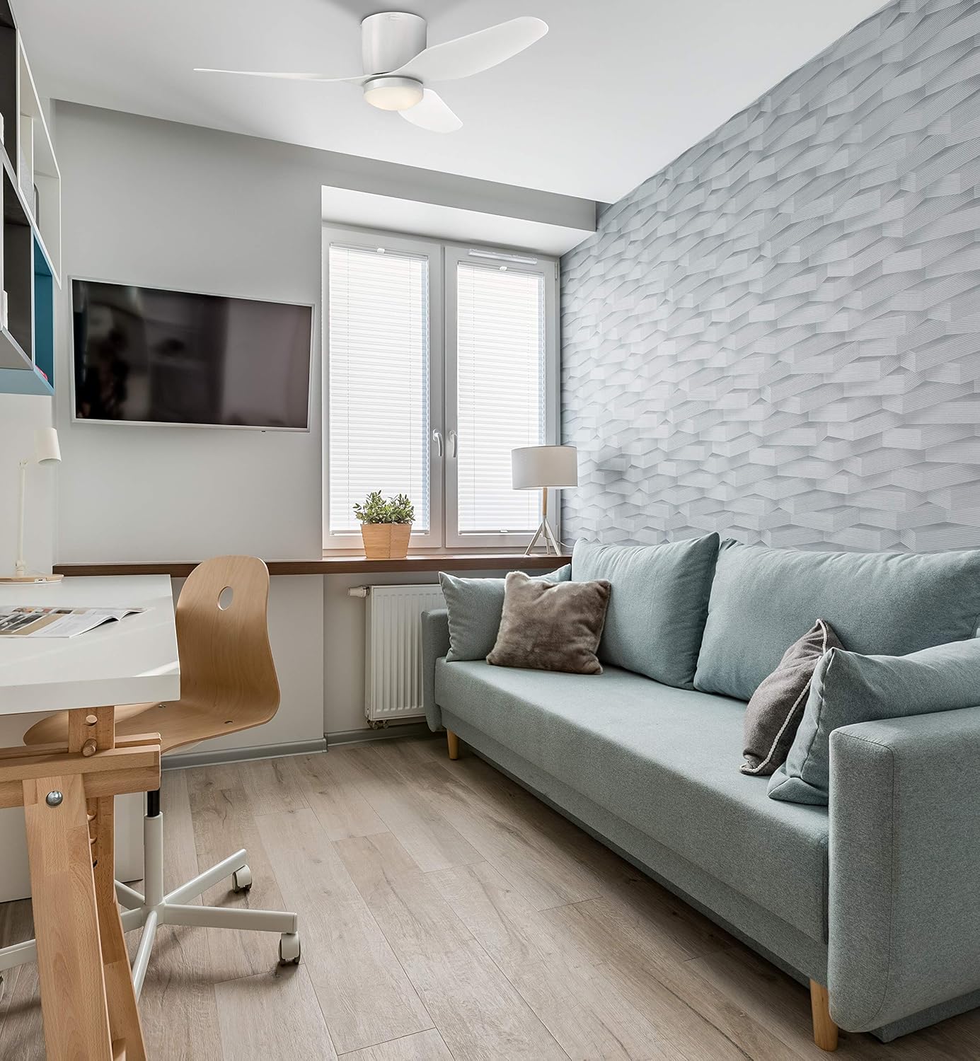 117 cm Deckenventilator Carla von Westinghouse Lighting mit Beleuchtung und Fernbedienung, Ausführung in Weiß, inkl. dimmbare LED-Leuchte mit Opalmilchglas