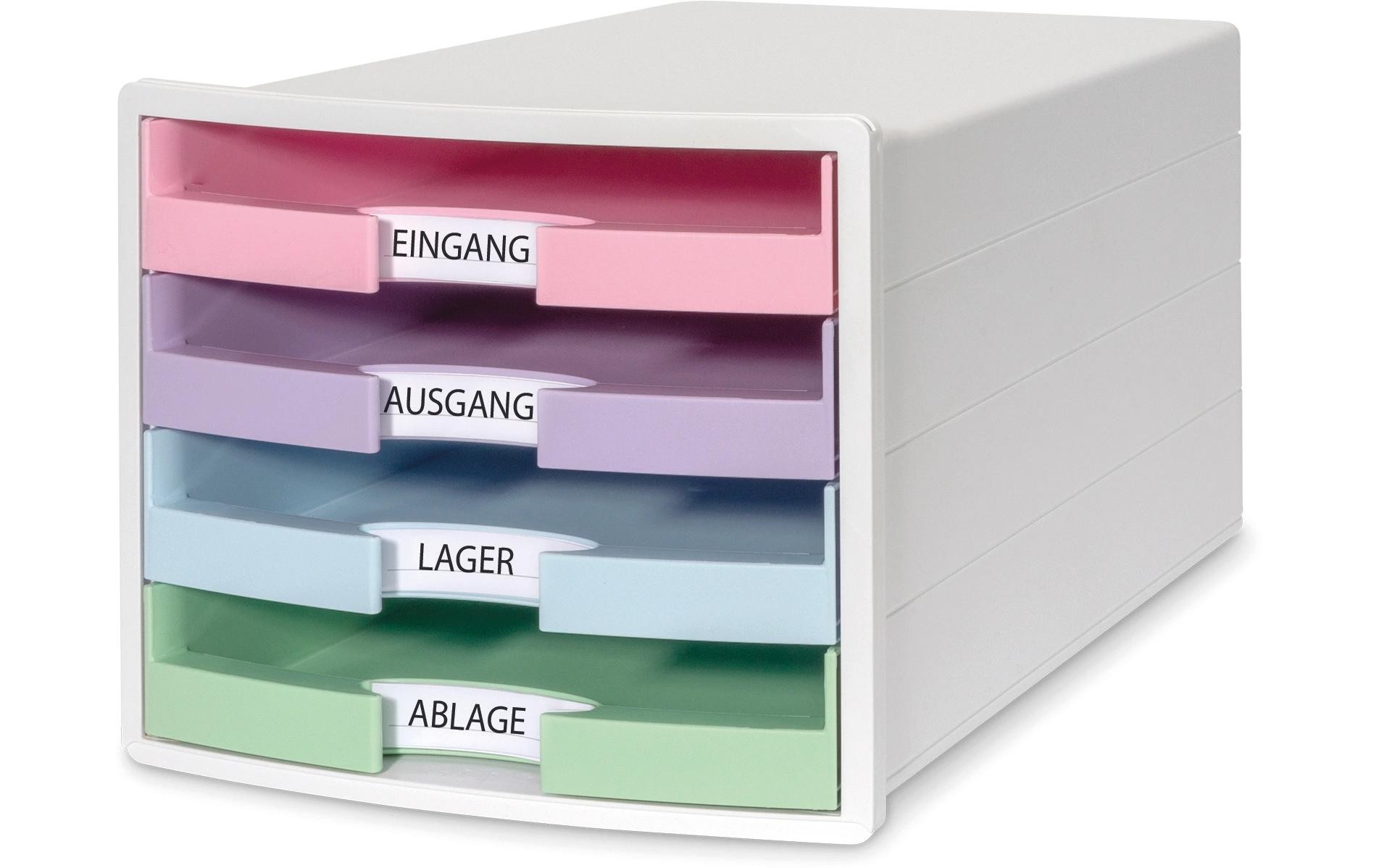 Schubladenbox IMPULS Weiss / PastellA4-Schubladenbox mit 4 offenen Schubladen