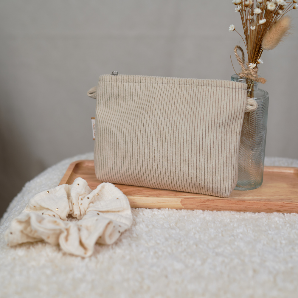 Mini Pochette Tissu Velours Côtelé Beige