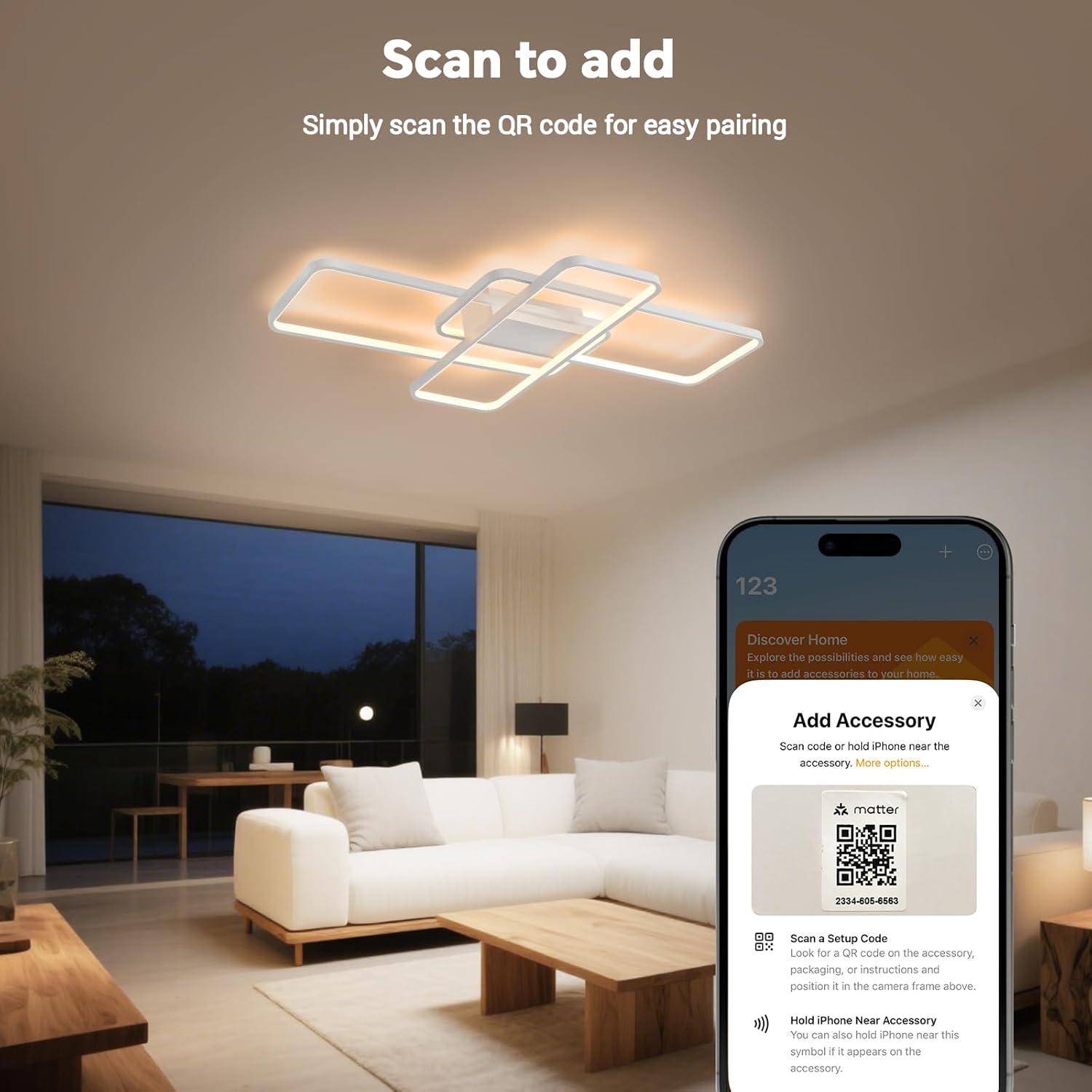 LED Deckenlamp Dimmbar Deckenleuchte with Matter, 56W 5600LM, Kompatibel Mit HomeKit, Alexa,  and IFTTT, Geometrisch Deckenbeleuchtung für Wohnzimmer, Schlafzimmer Weiß 105CM