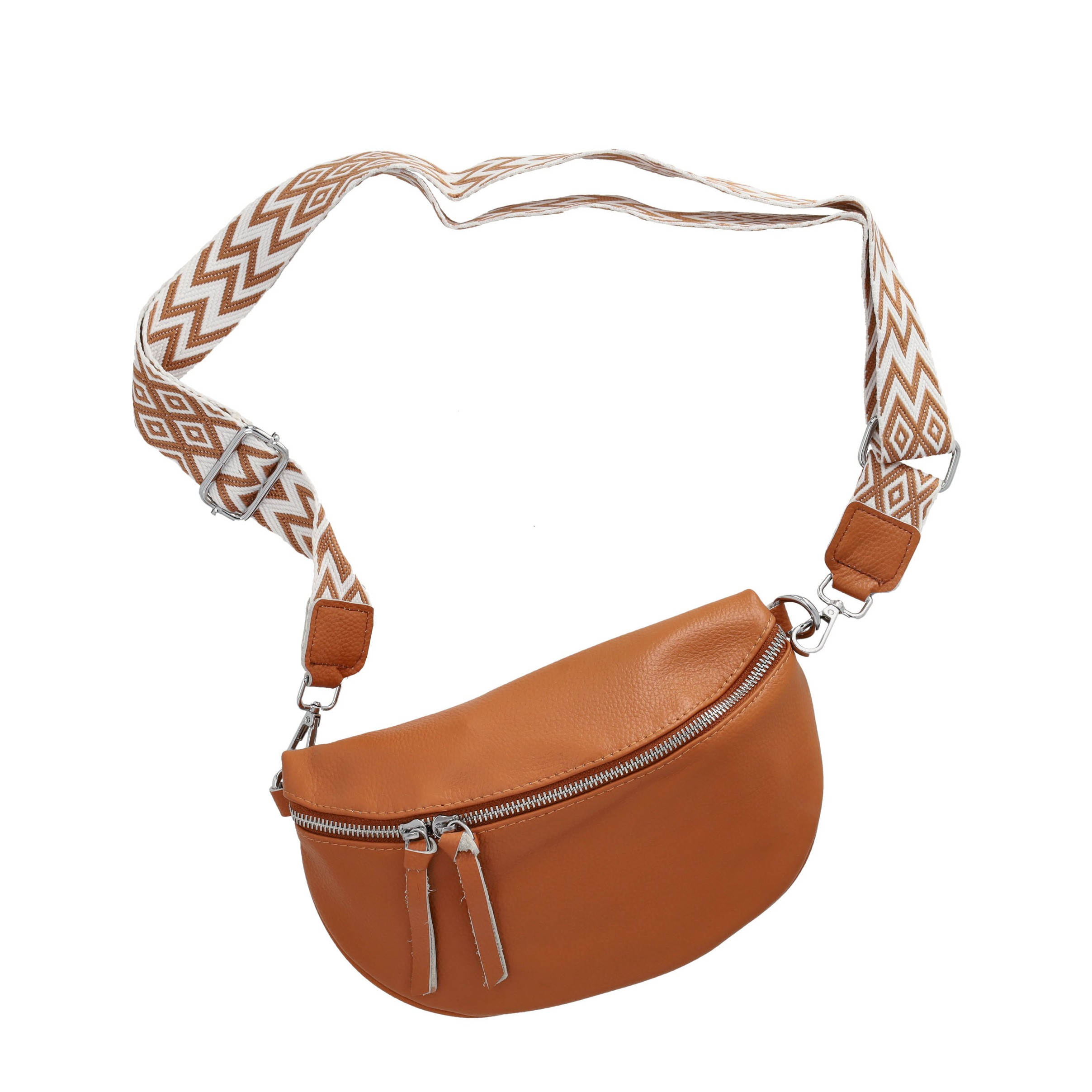 (25x15cm) Echtleder Schultertasche Fashion Crossbody Bag Bauchtasche mit Anhänger - Braun