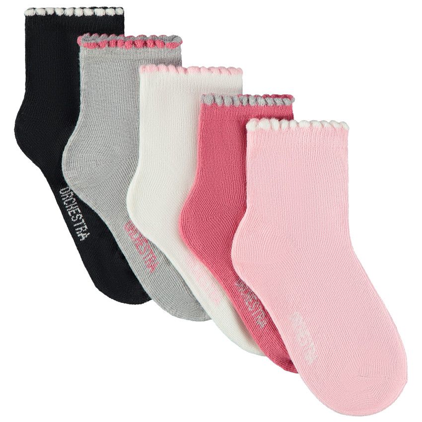 Lot de 5 paires de chaussettes unies festonnées pour fille - Rose