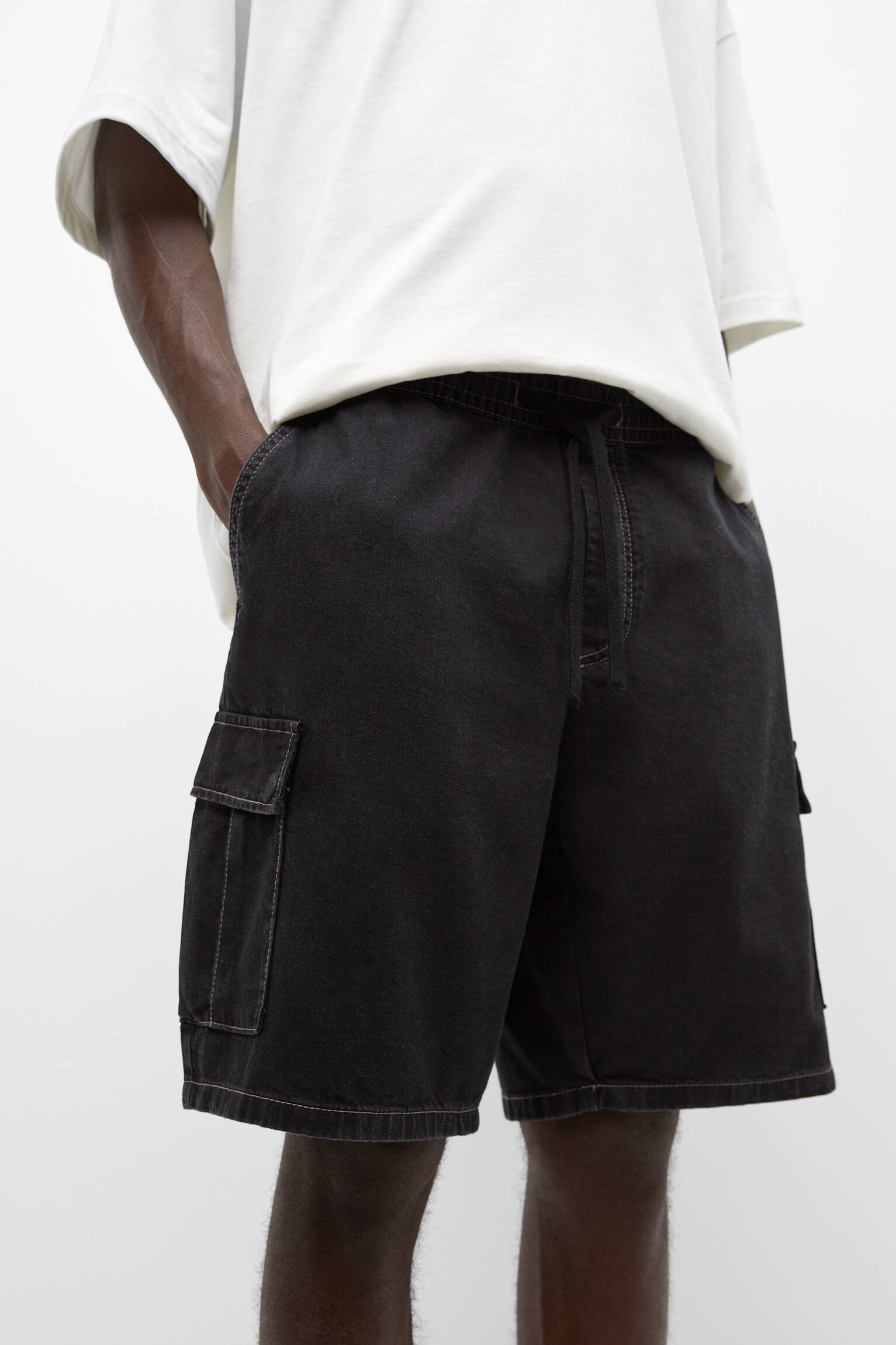Bermuda cargo jeans - preta