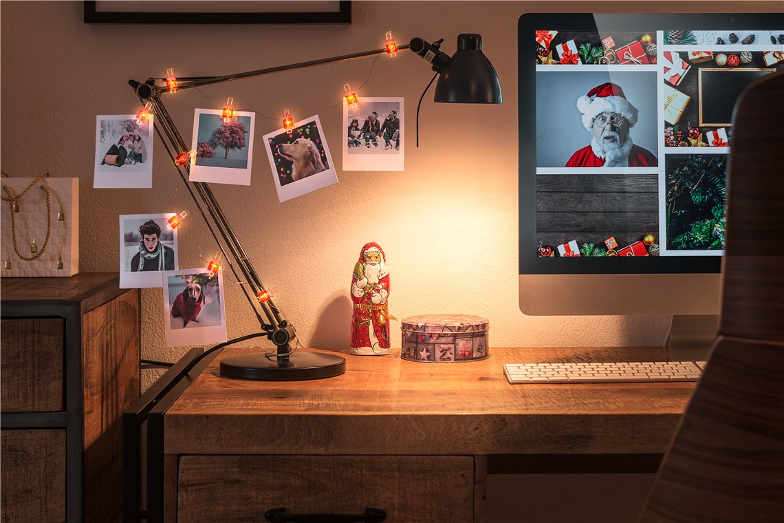 (1.4m) 10 LED's Deko Lichterkette Foto Clip Beleuchtung mit Klammern (Batteriebetrieben) - Warmweiss