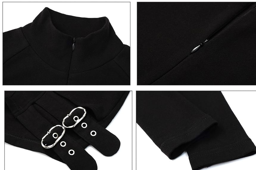 resinling - Romper met lange mouwen, een effen, slim fit en een mockneck-model met gespen