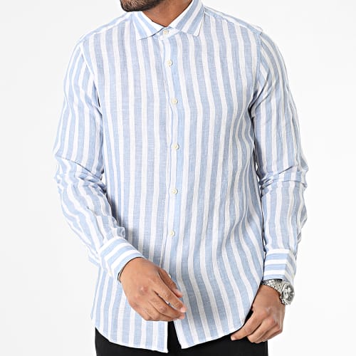 Chemise Manches Longues A Rayures Blanc Bleu Clair