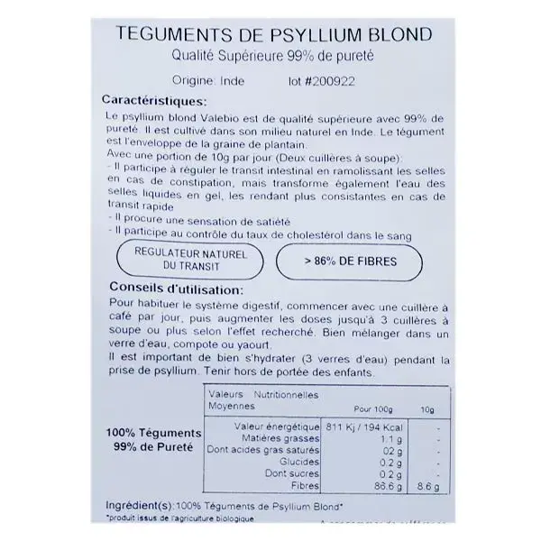 Valebio Casca de Psyllium Loira Orgânica 350g