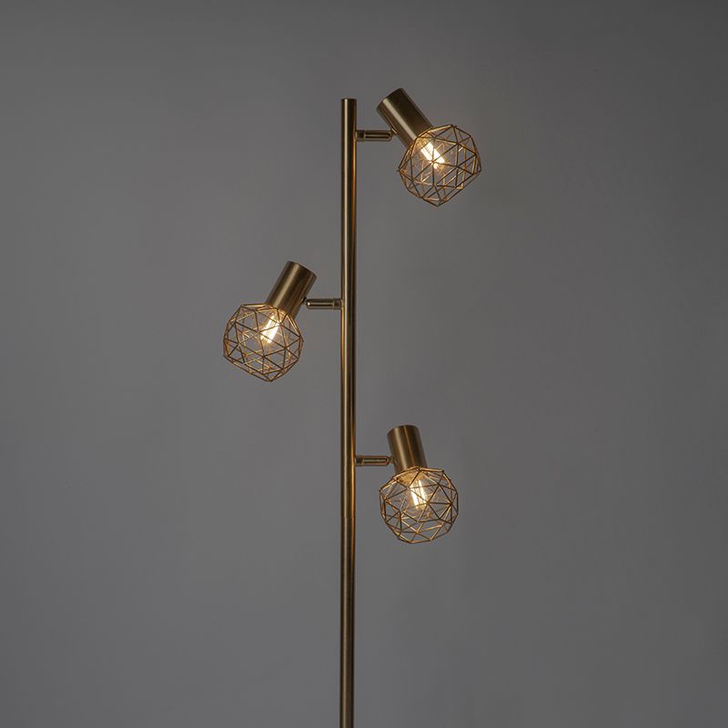 Design vloerlamp goud 3-lichts verstelbaar - Mesh