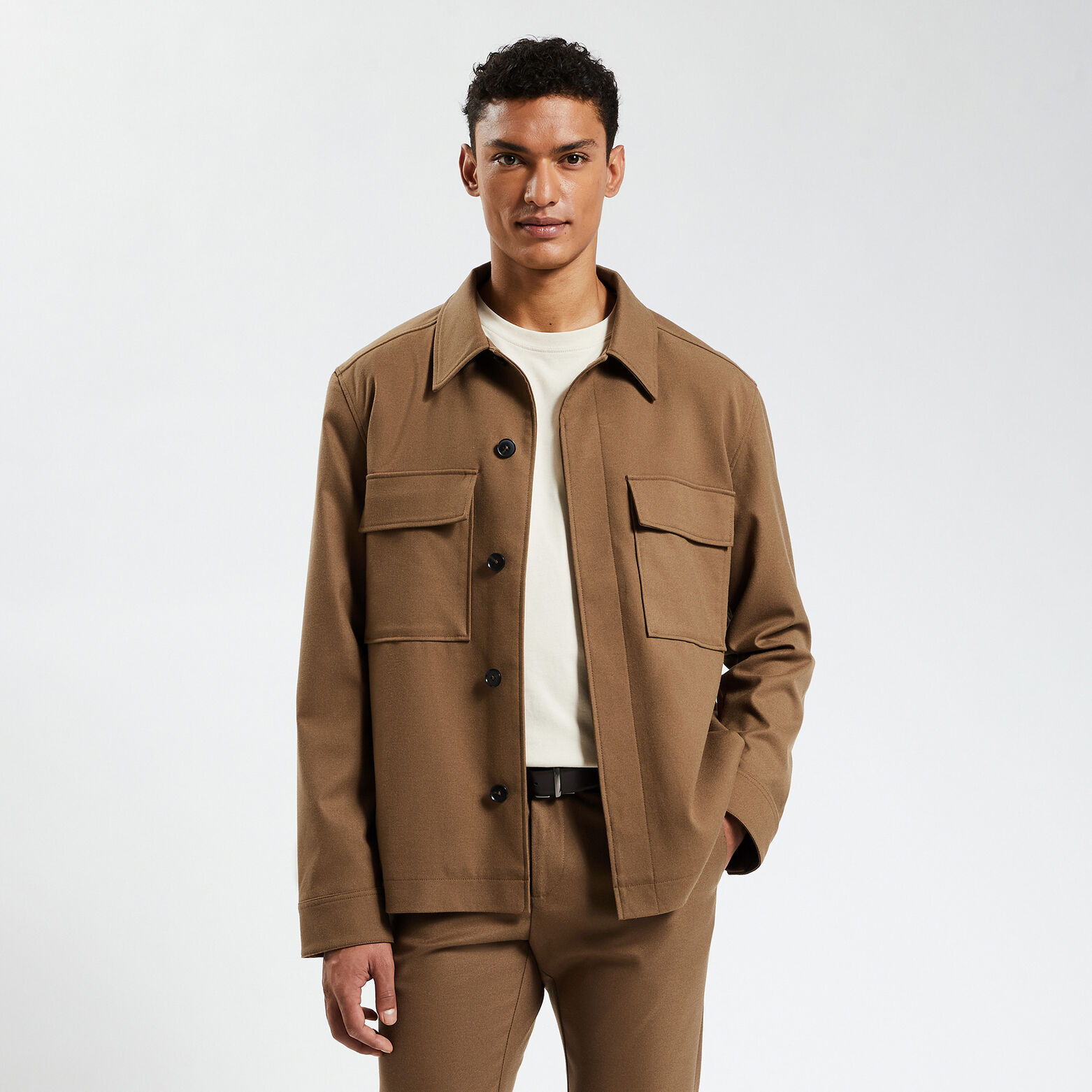 Surchemise regular unie polyester recyclé Camel