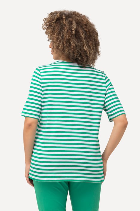 Shirt, Ringel, Metallic-Tier, V-Ausschnitt, Halbarm