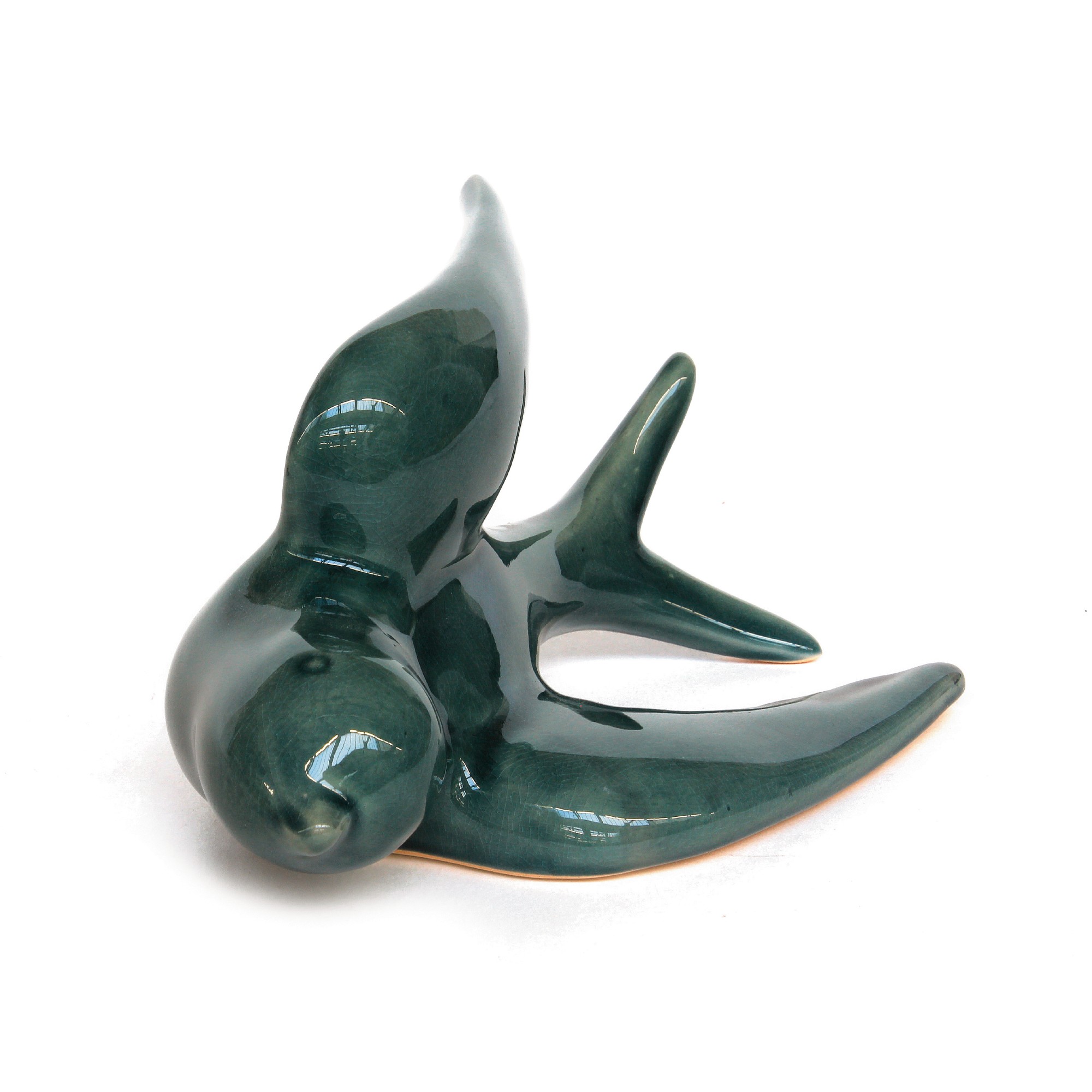 Keramikschwalbe L, grün, T 15 cm, B 25 cm, H 10,5 cm von fischer's lagerhaus