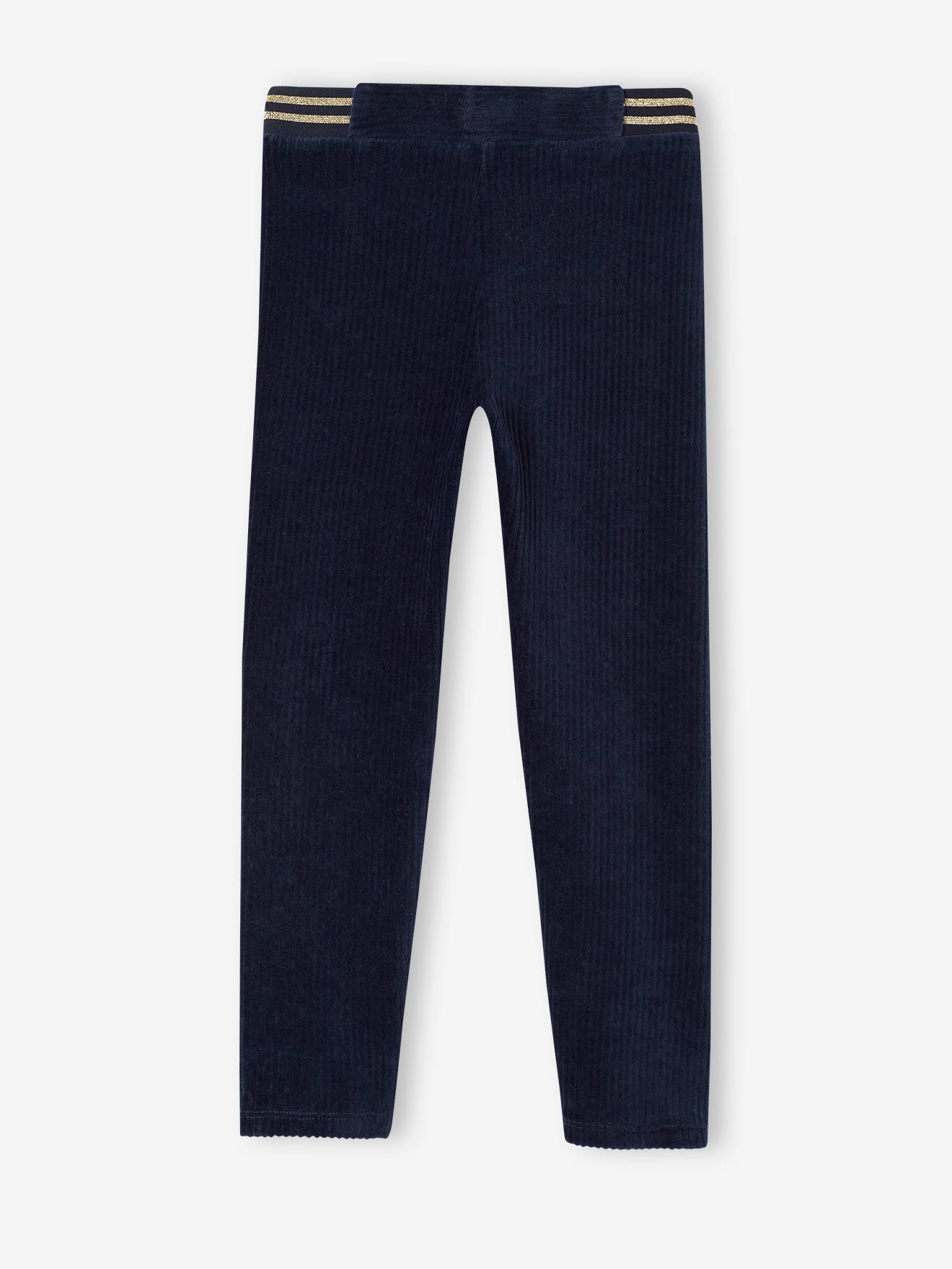 Calça legging de veludo cotelê, azul marinho, para meninas