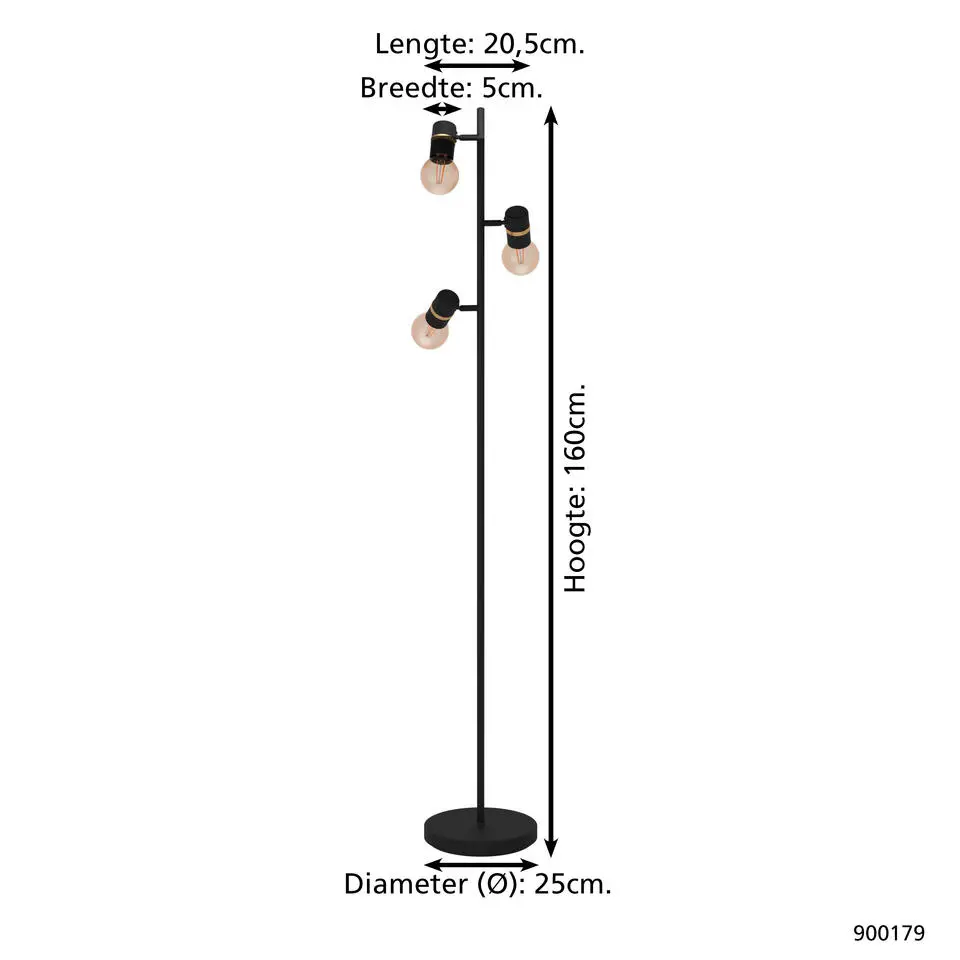 EGLO Lurone Vloerlamp - E27 - 160 cm - Zwart/Koper