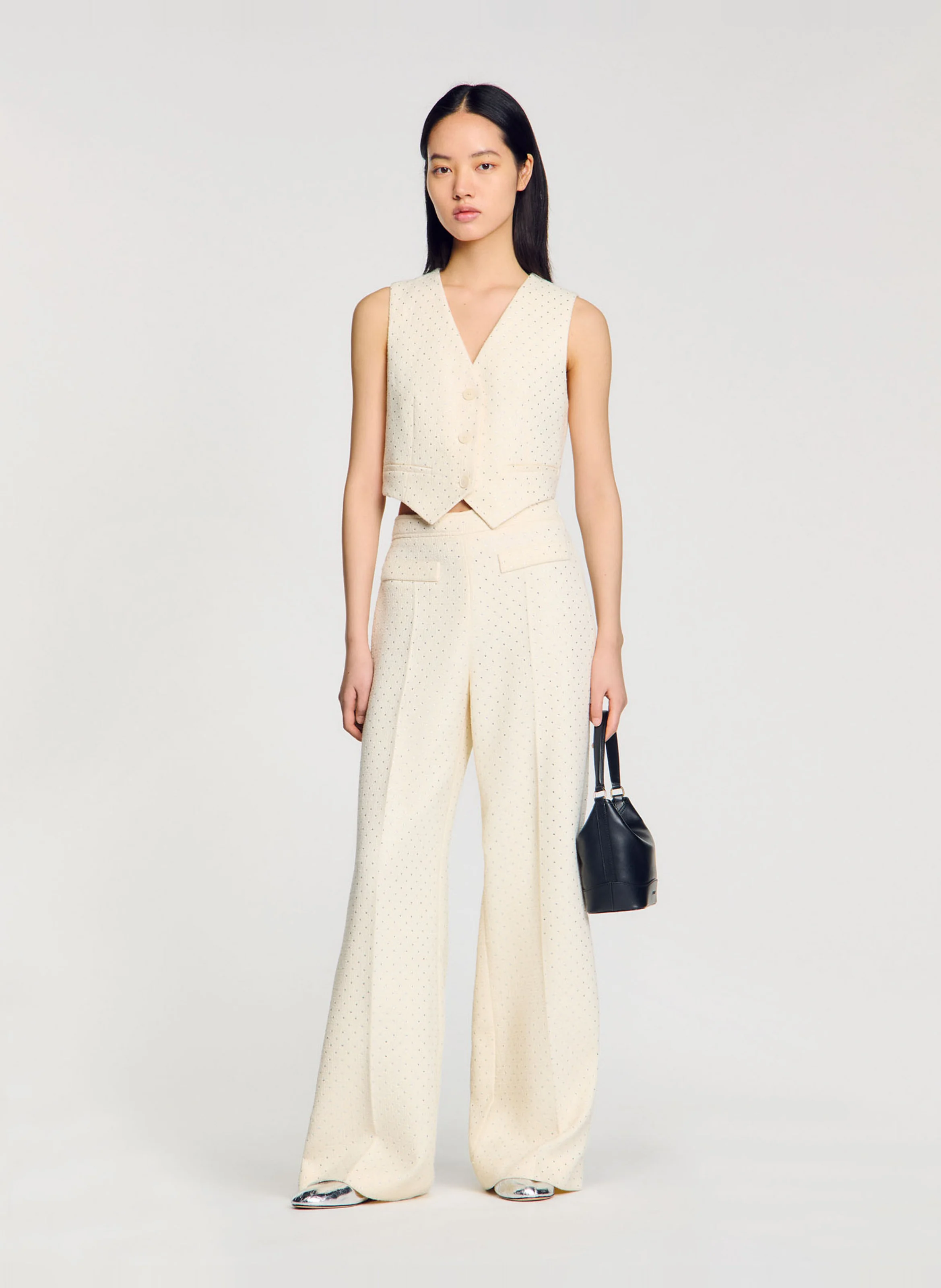 Pantalon évasé en tweed | Blanc