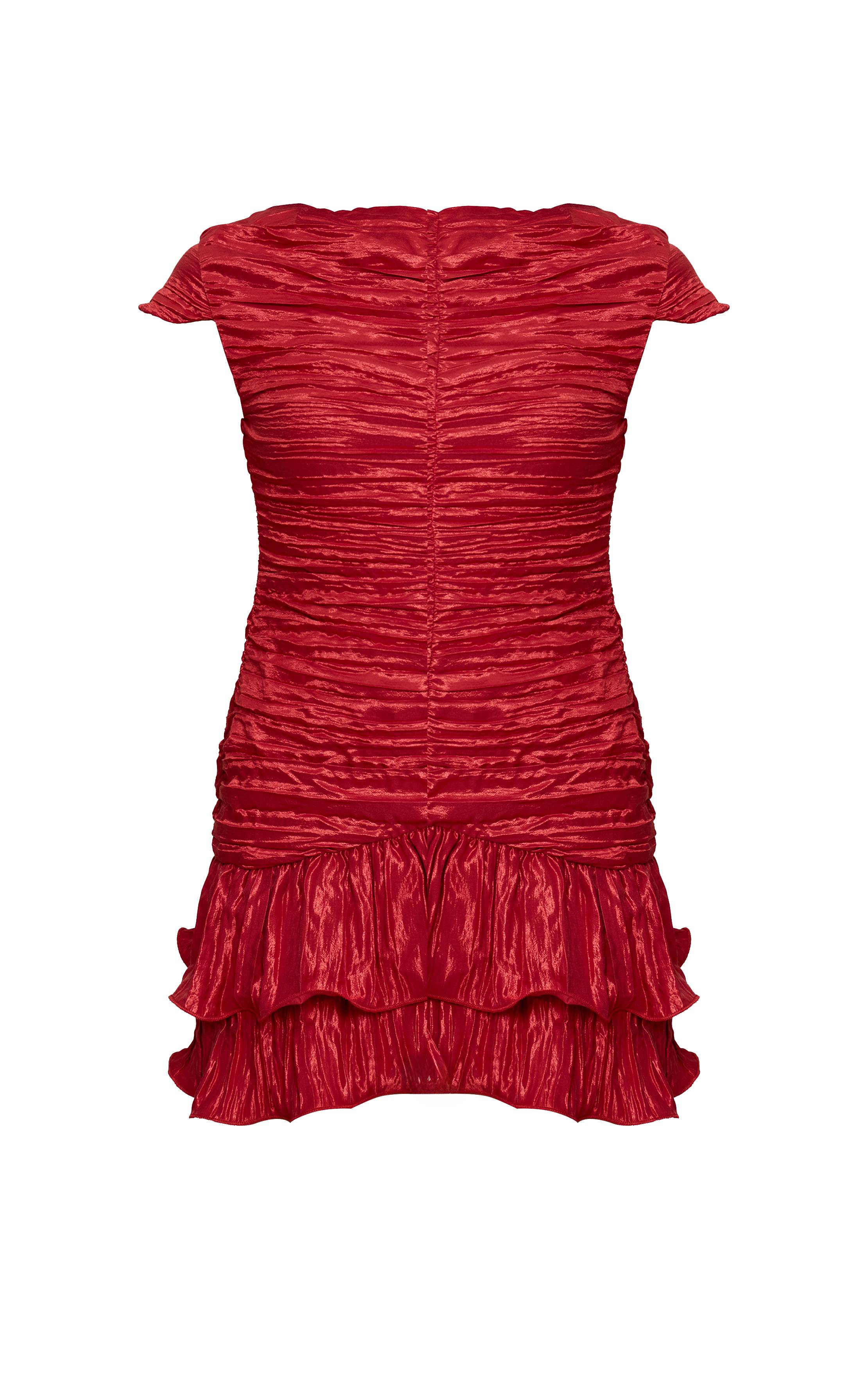 Rouge Bordeaux Robe Courte Texturée À Col Bateau Et Ourlet À Volants