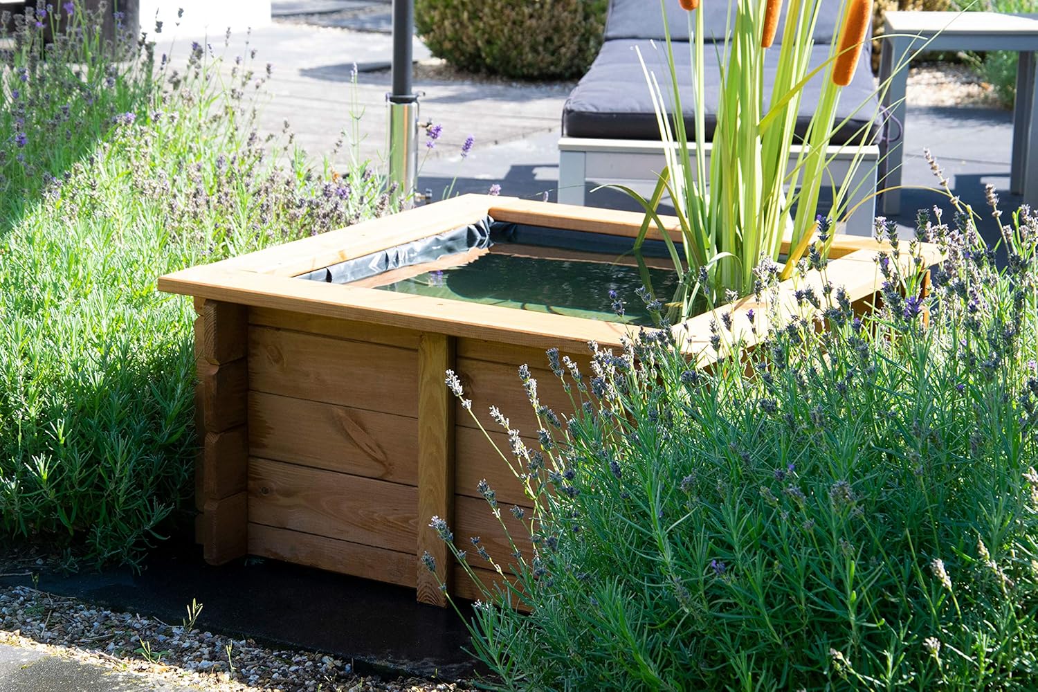 dobar 29236FSCe Hochteich Square - Gartenteich aus robustem Holz - Miniteich für Garten/Terrasse/Balkon - Teich für den Garten inkl. Teichfolie - 78 x 78 x42 cm, Braun