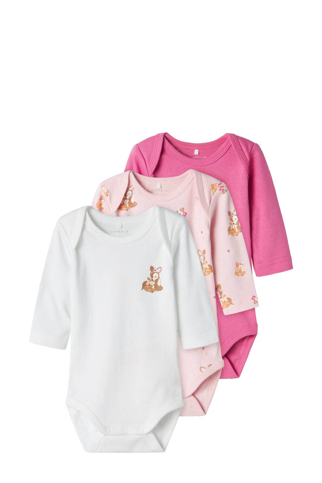 NAME IT romper NBFBODY - set van 3 roze/wit