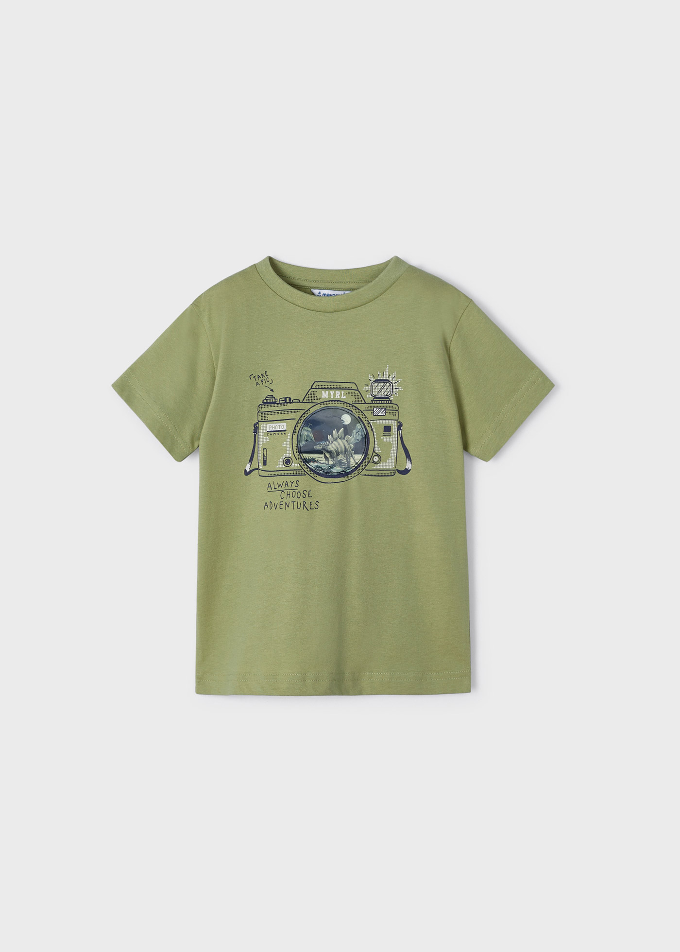 Camiseta de manga curta com estampa interativa para meninos